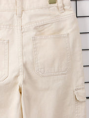 Girls Casual Denim Cargo Pants Elastic Waist Jogger Pants