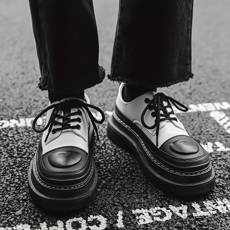 Men's Lace Up PU Leather Platform Sneakers Vintage Casual Shoes