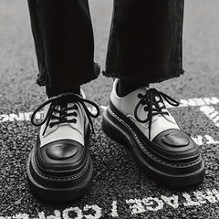 Men's Lace Up PU Leather Platform Sneakers Vintage Casual Shoes