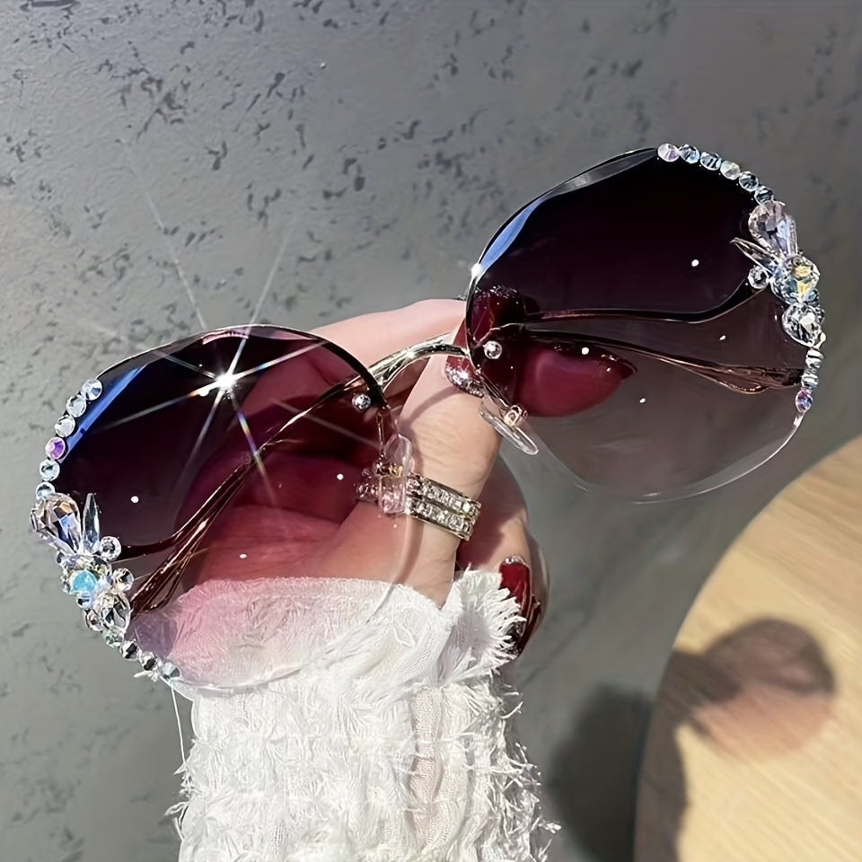 Teen Girls Rimless Sunglasses with Diamond Inlay