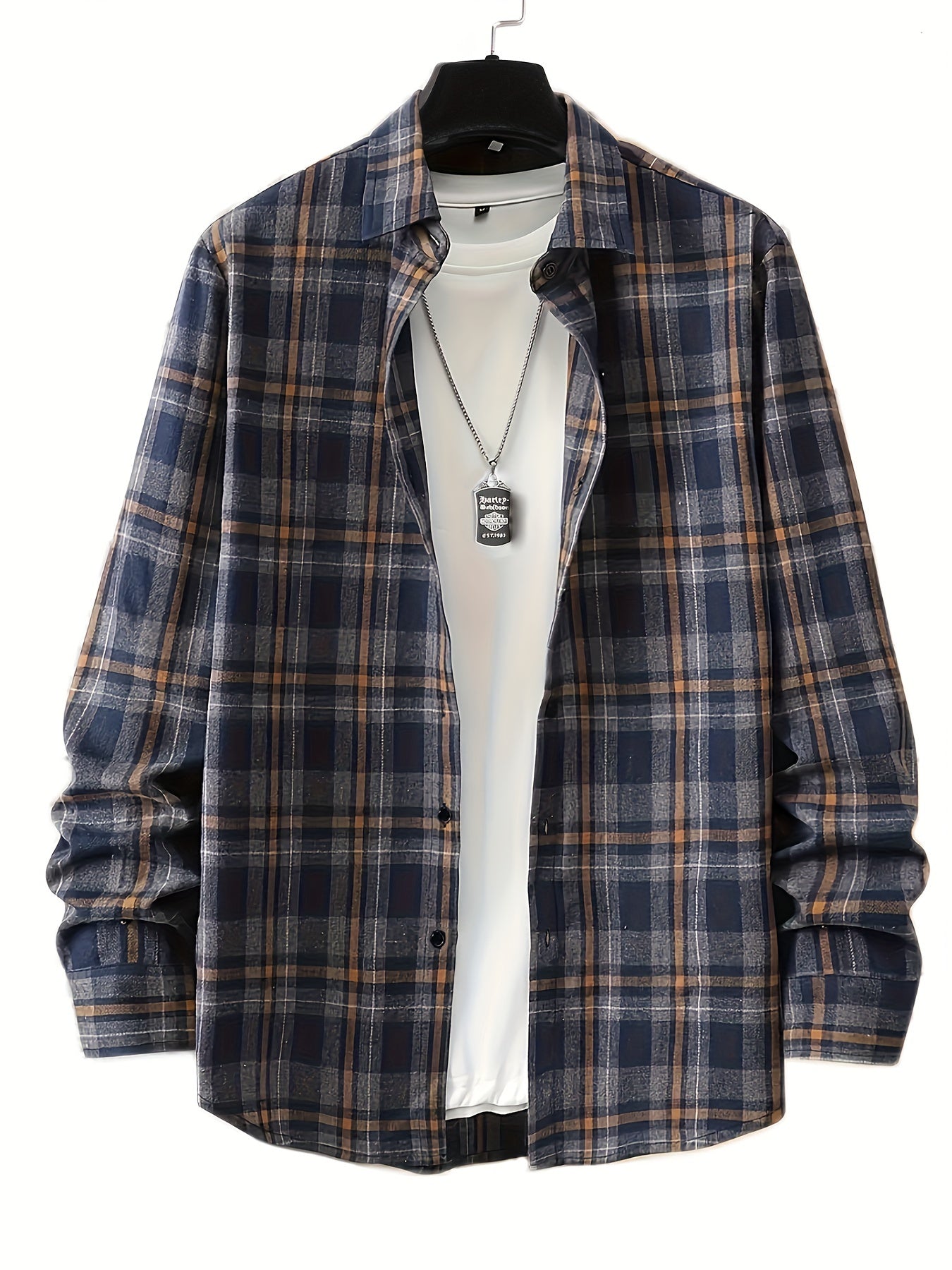Men's Plaid Long Sleeve Shirt for Spring Autumn