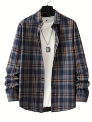 Men's Plaid Long Sleeve Shirt for Spring Autumn
