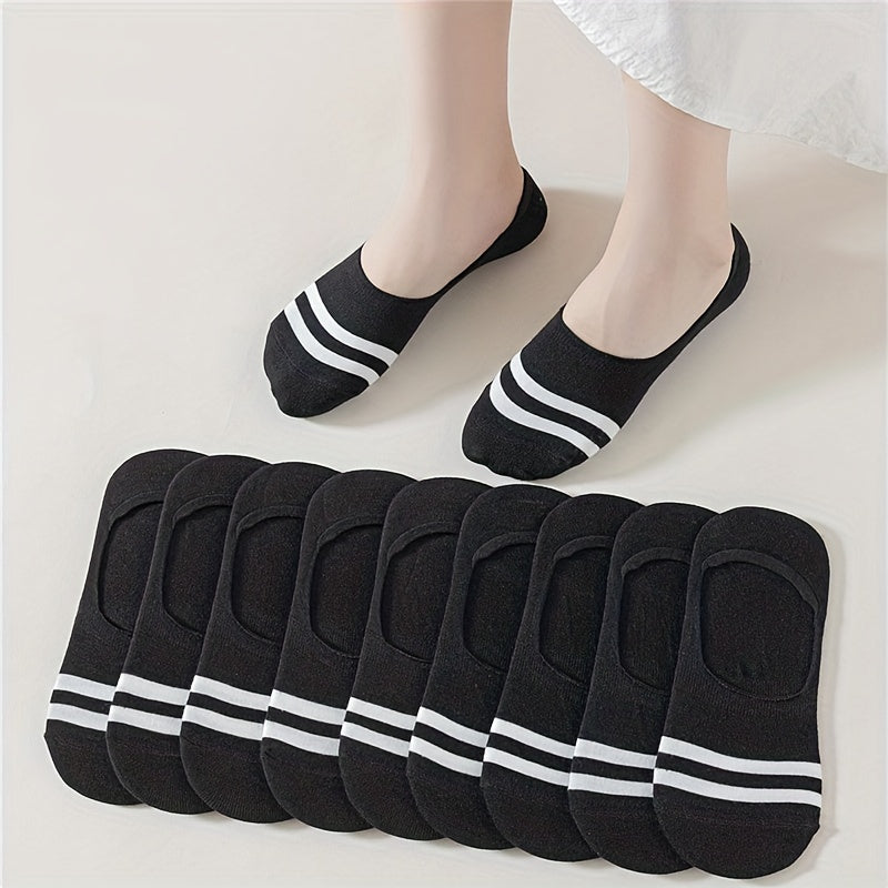 10 Pairs Striped Ankle Socks Soft & Lightweight Women's Stockings & Hosiery