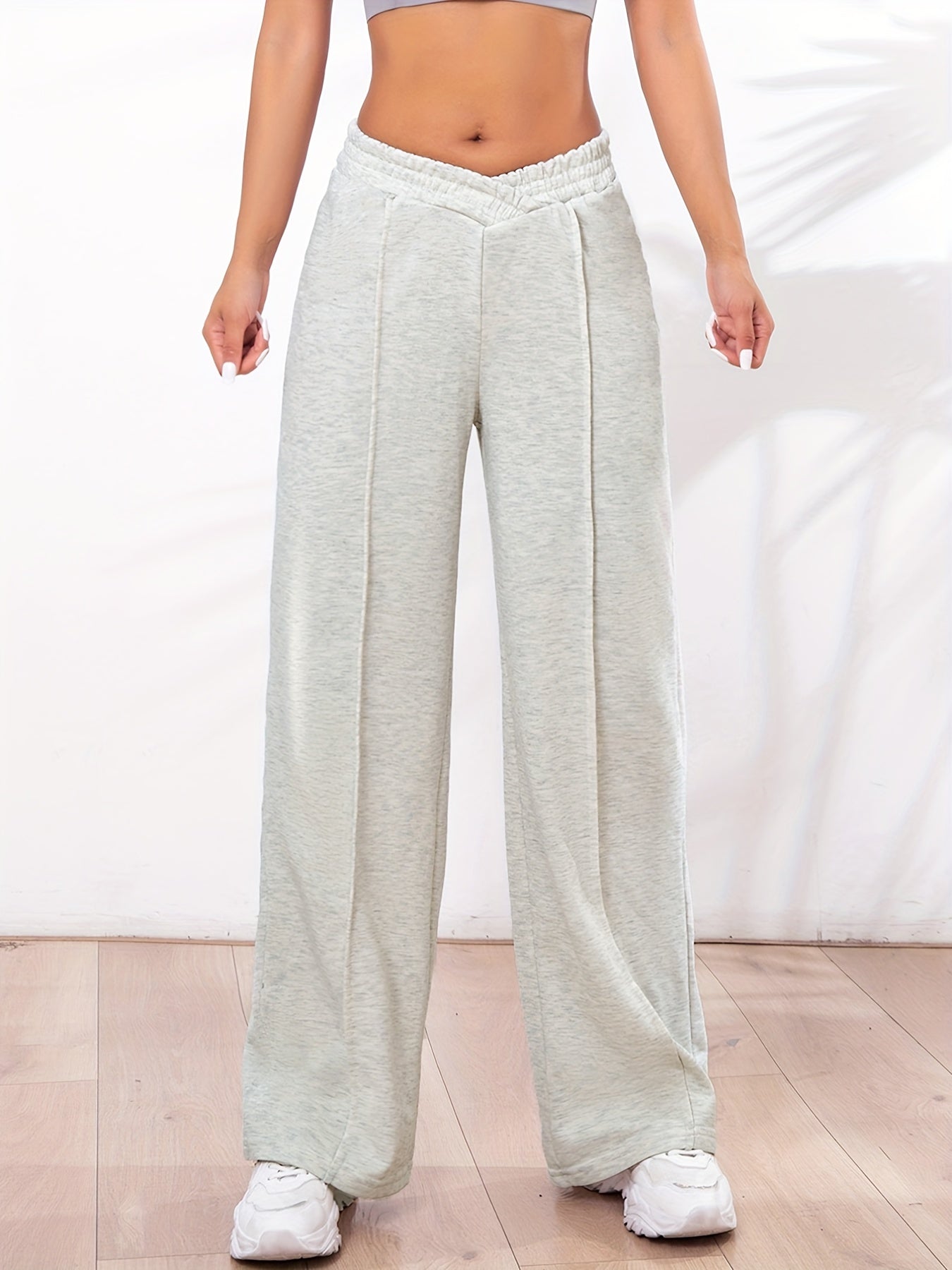 Solid Straight Leg Pants Casual Elastic Waist Women's Clothing