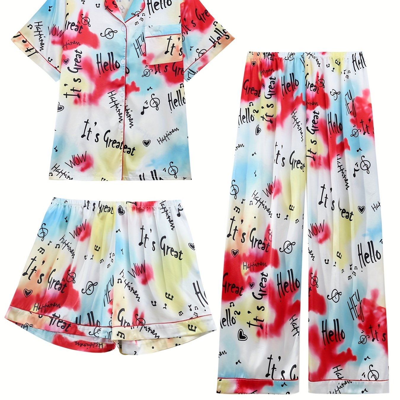 Tie Dye & Letter Pajama Set Top & Bottoms