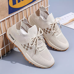 Women's Colorblock Mesh Sneakers Low Round Toe Soft Sole Platform Shoes
