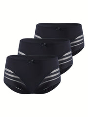3 Pack Plus Size Sexy Panties Set Women's Plus Leopard Print Contrast Mesh