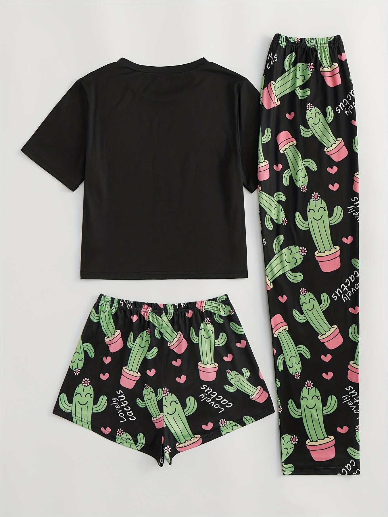 Cactus Print Pajama Set Short Sleeve T-shirt & Shorts