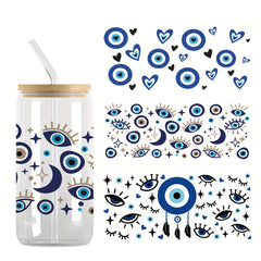 3D Eye UV DTF Transfer Sticker For 16 OZ Glass Cups DIY Wrapping Bottle Sticker