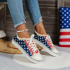 Women's Printed Canvas Lace-Up Sneakers Lightweight Comfortable Shoes