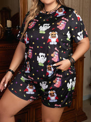 Cartoon Ghost & Pumpkin Print Pajama Set