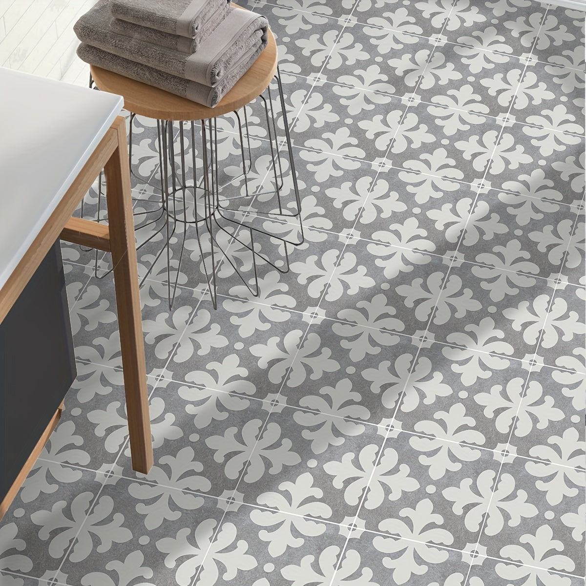 12pcs Moroccan Ethnic Pattern Floor Stickers Waterproof Tile Kitchen Toilet Home