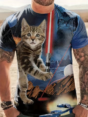 Men's 3D Cat Graphic Print Summer T-Shirt