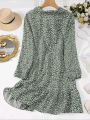 Floral Print V Neck Long Sleeve Dress Plus Size