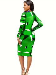 Geometric Print Long Sleeve Dress