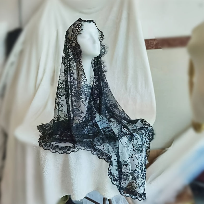 Bridal Veil Mid Length Lace Headscarf for Weddings Parties