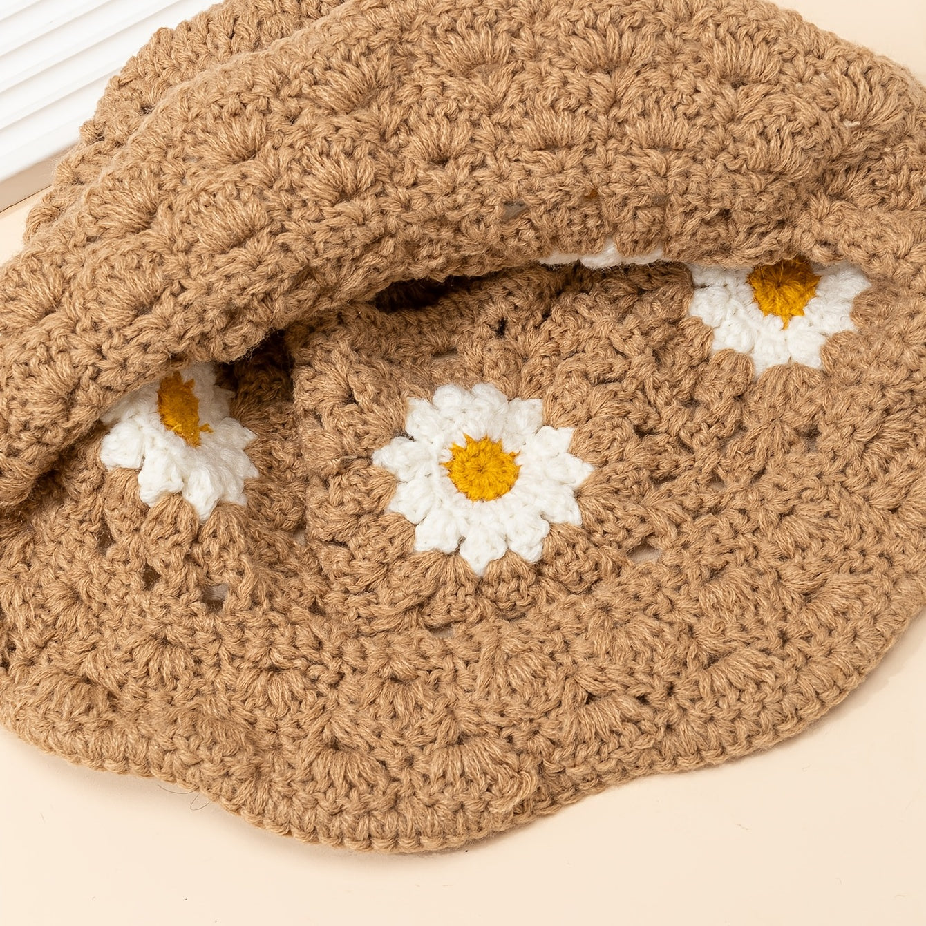 Casual Flower Knit Bucket Cap Khaki Hollow Crochet Fisherman Hat Sun Beach