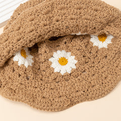 Casual Flower Knit Bucket Cap Khaki Hollow Crochet Fisherman Hat Sun Beach