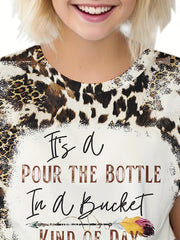Boho Style Pour the Bottle Print T-shirt for Summer