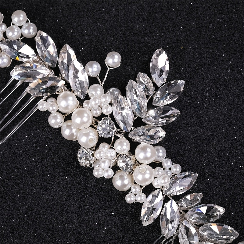 Bride Rhinestone Pearl Comb Wedding Headwear
