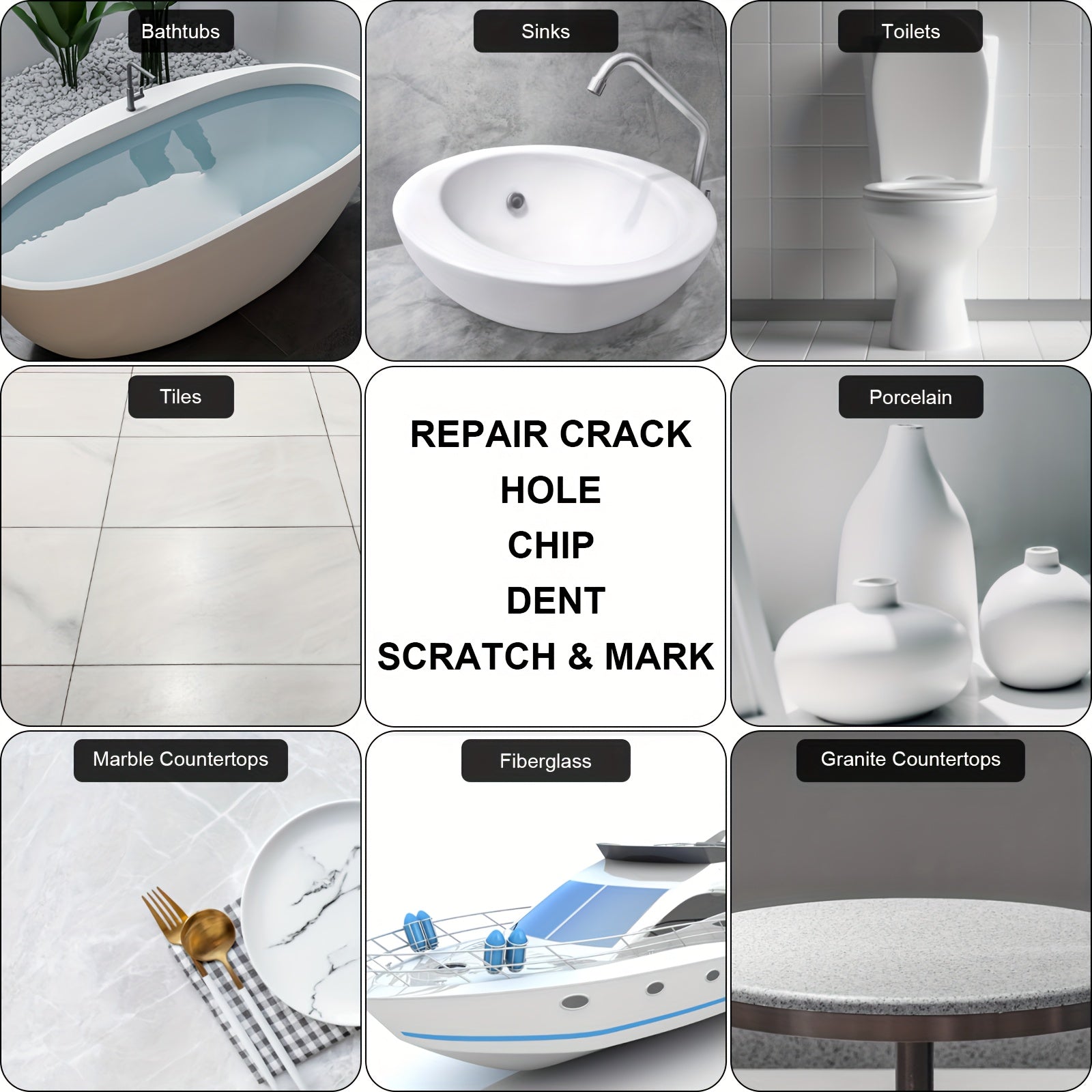 LANBOKIT Tub Tile Shower Repair Kit - Porcelain Bathtub Chips Holes Scratchs Fib