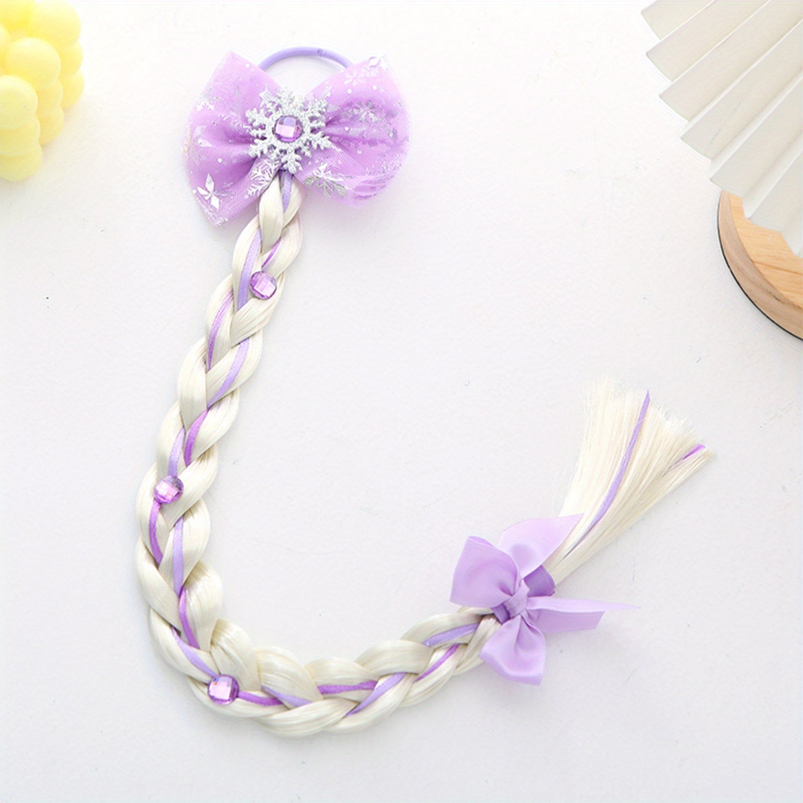 3pcs Colorful Wig With Bow Hair Ties for Girls