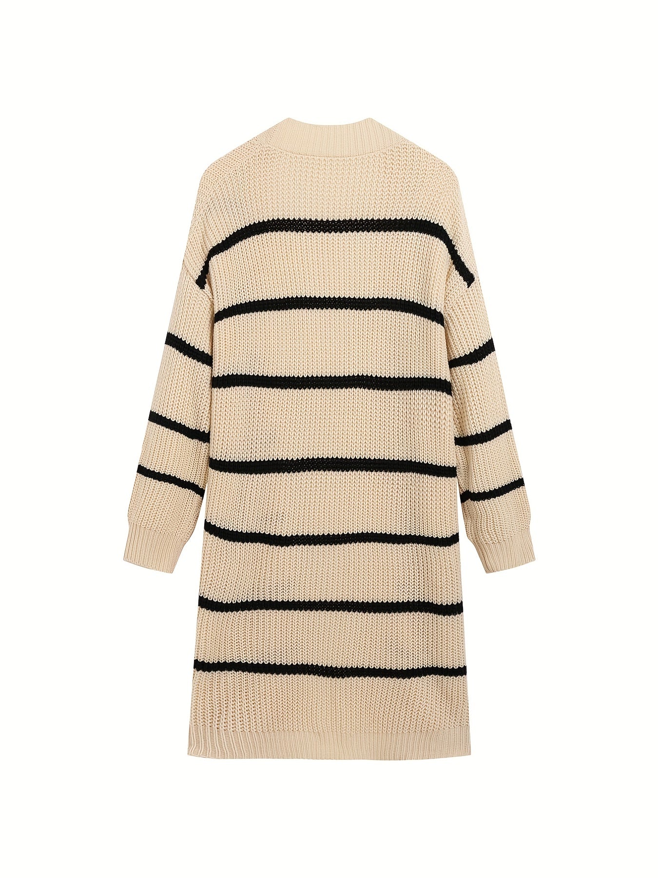 Striped Open Front Drop Shoulder Knit Cardigan for Women