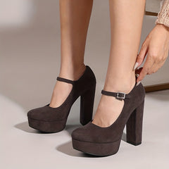 Women's Platform Dress Pumps Buckle Strap Block Heels