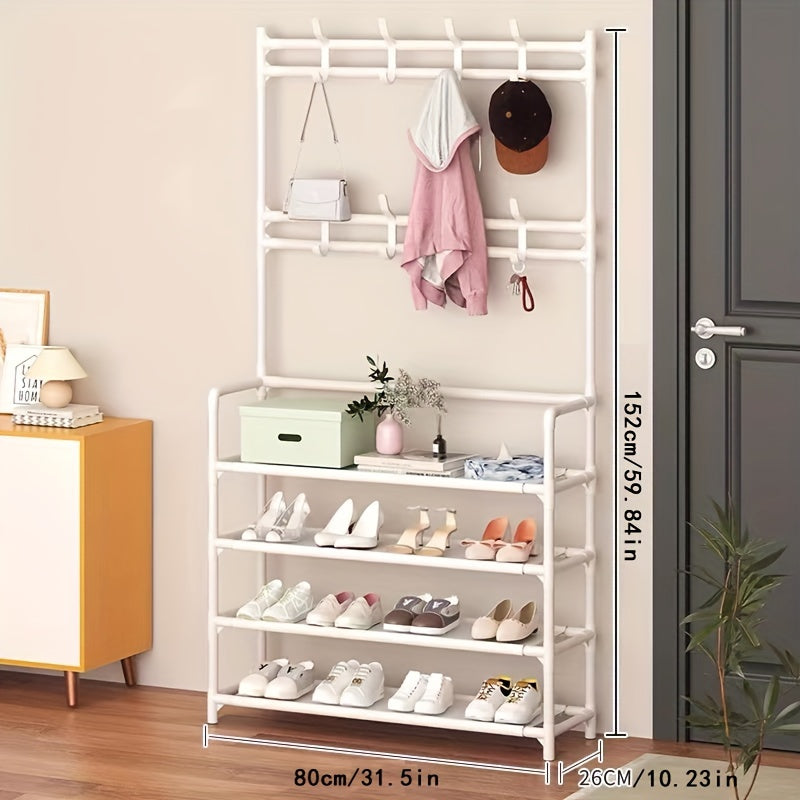 Coat and Shoe Storage Rack with Hat Rack