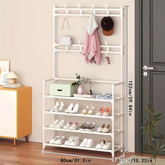 Coat and Shoe Storage Rack with Hat Rack