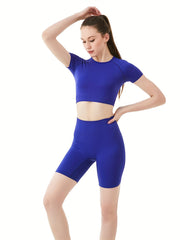 Solid Bustier And Shorts Sports Fitness Yoga Running Set