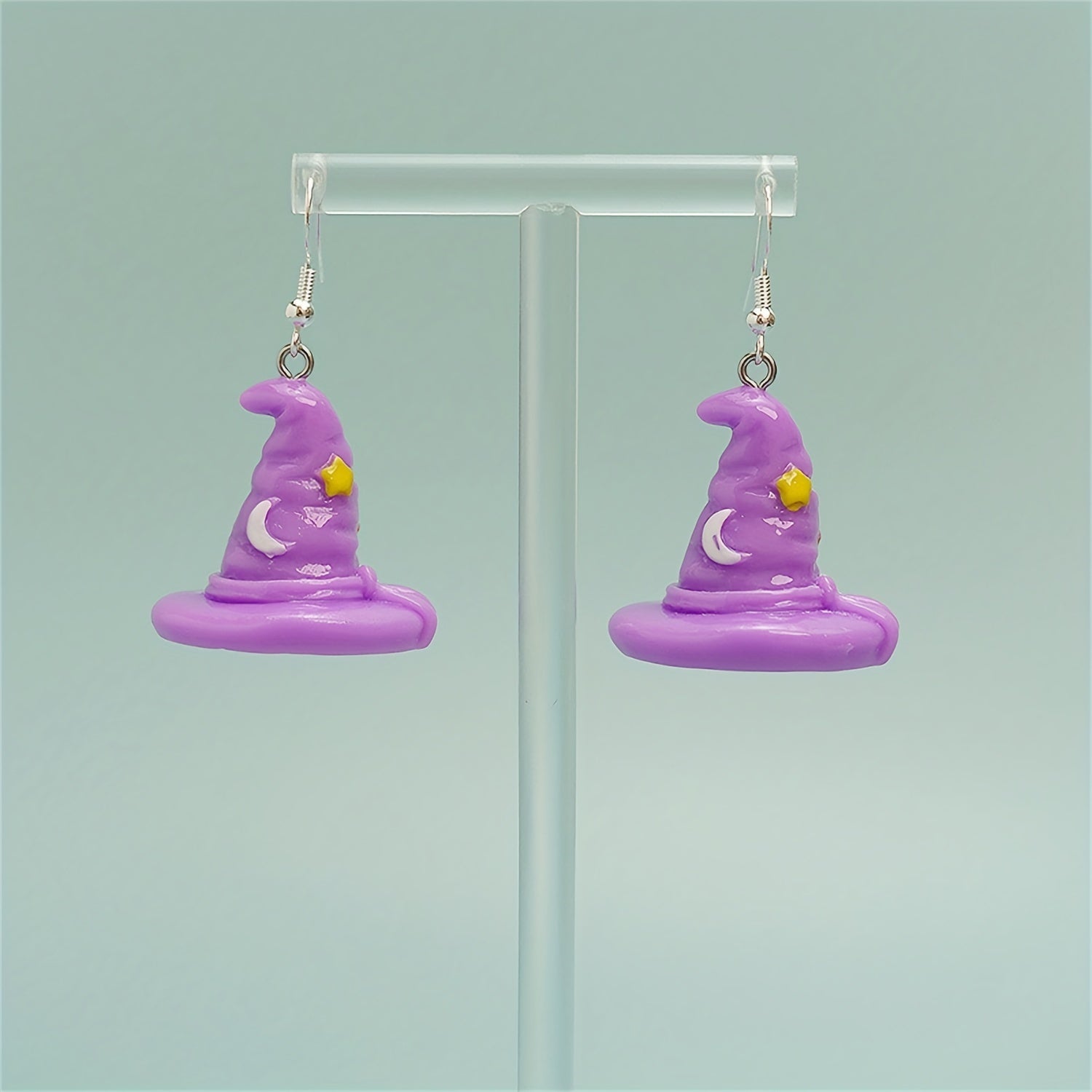 Halloween Purple Witch Hat Dangle Earrings for Women Girls