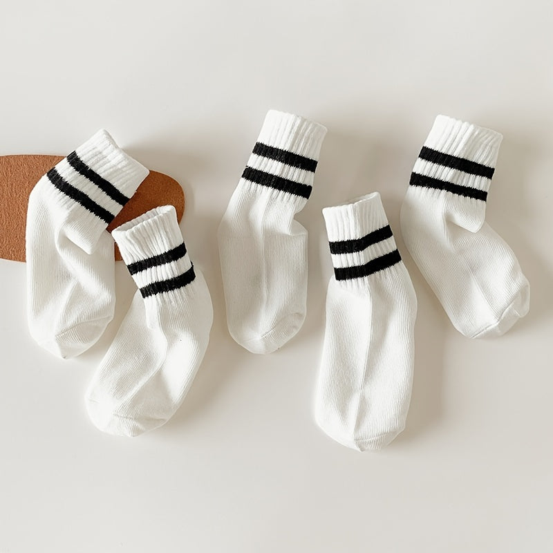 5 Pairs Girls Striped High Elastic Cotton Socks