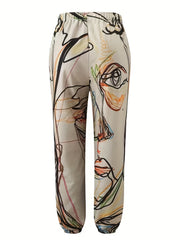 Graffiti Print Harem Pants High Waist Long Length Casual Pants