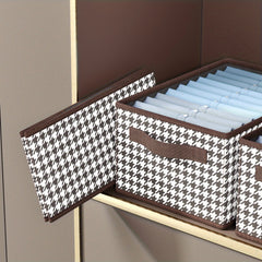 Foldable Houndstooth Storage Box - Non-woven Container for Household Items