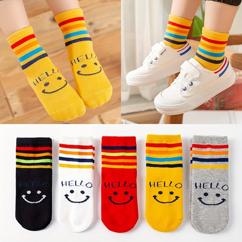 Kids Cartoon Slime Face Colorful Stripes Crew Socks Boys Girls All Seasons