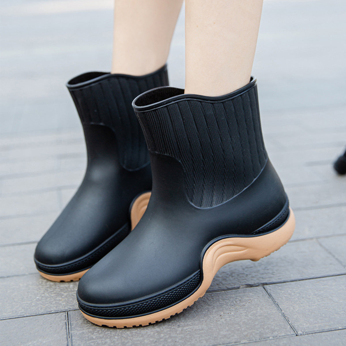 Women's Platform Ankle Rain Boots Waterproof Slip On Outdoor Shoes
