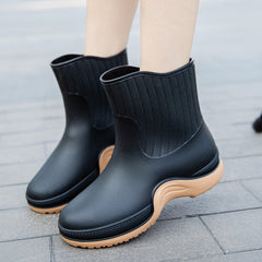 Women's Platform Ankle Rain Boots Waterproof Slip On Outdoor Shoes