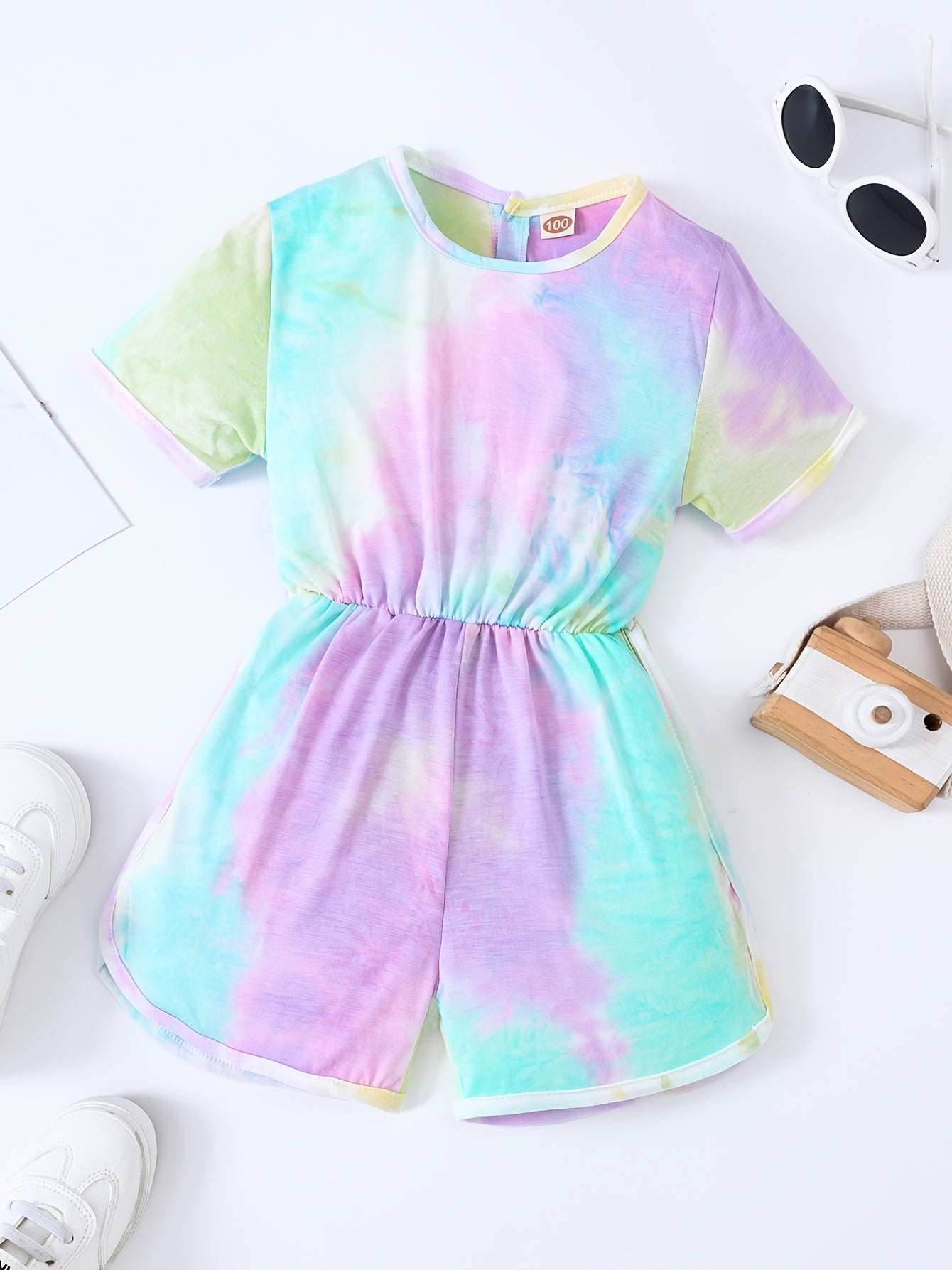 Girls Tie Dye Romper Short Sleeve Jumpsuit Kids Summer Clothes