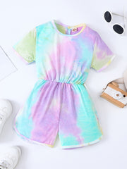 Girls Tie Dye Romper Short Sleeve Jumpsuit Kids Summer Clothes