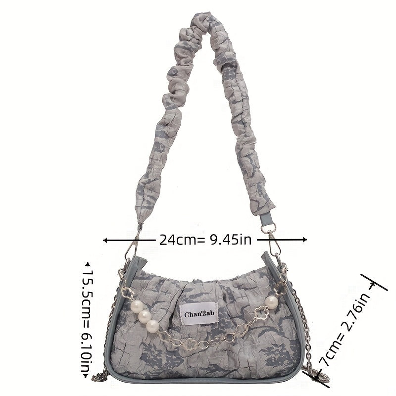 Flower Jacquard Shoulder Bag Chain Crossbody Bag Ruched Underarm Purse