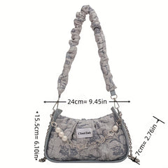 Flower Jacquard Shoulder Bag Chain Crossbody Bag Ruched Underarm Purse