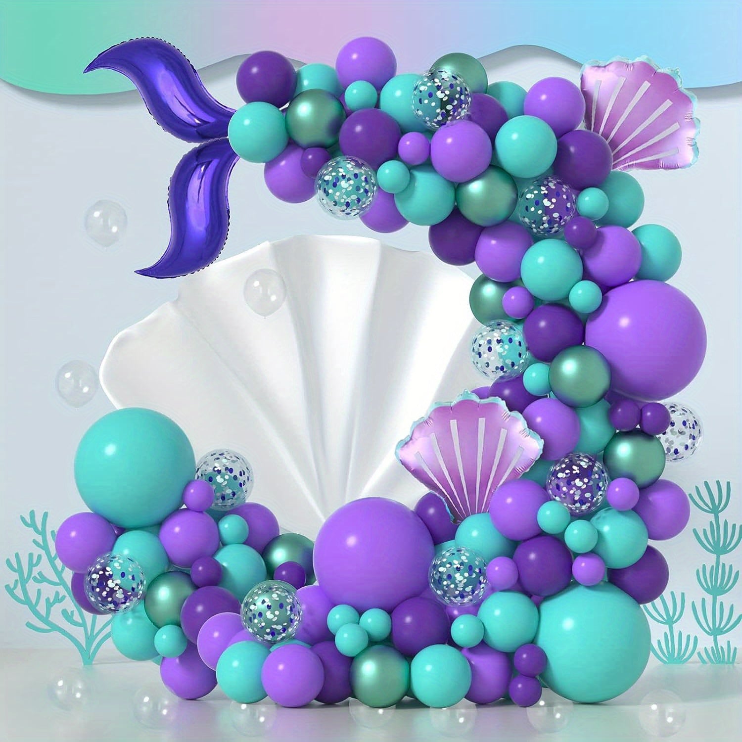 Mermaid Balloon Arch Set Purple Teal Confetti Balloons Birthday Party Supplies