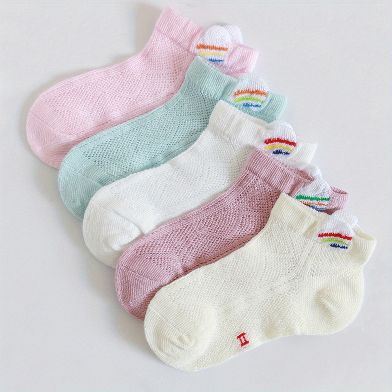 5 Pairs Girls Mesh Breathable Crew Socks Spring Summer