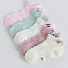 5 Pairs Girls Mesh Breathable Crew Socks Spring Summer