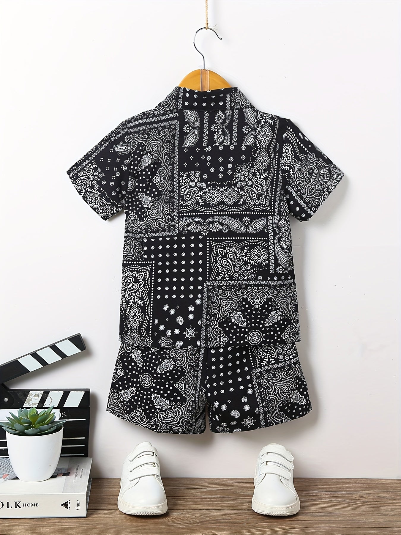 3pcs Boys Allover Print Summer Clothes Sets