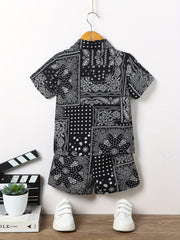 3pcs Boys Allover Print Summer Clothes Sets