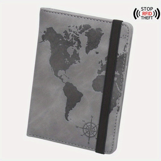 Map Pattern RFID Blocking Passport Holder With Card Slot