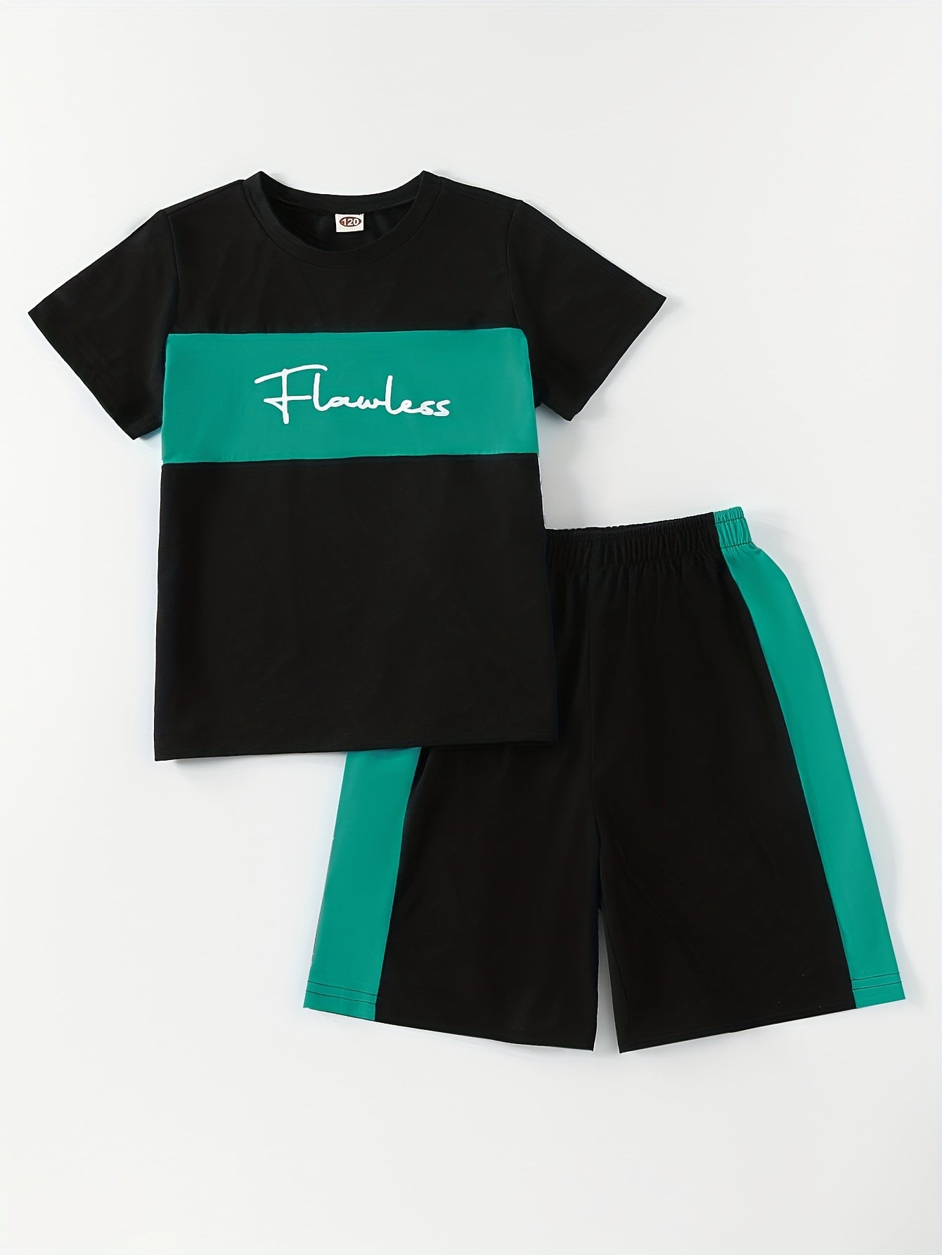 2pcs Boys Flawless Block T shirt & Shorts Summer Clothes Sets
