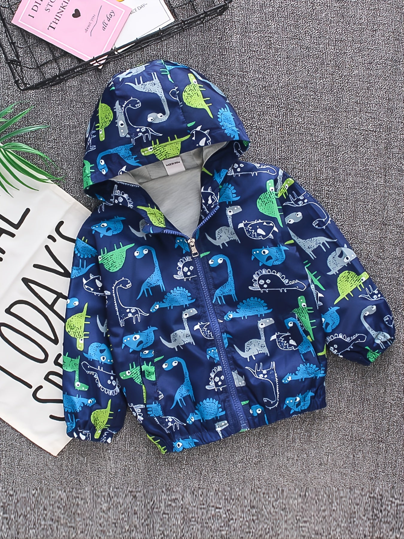 Kids Cartoon Dinosaur Zipper Hooded Jacket